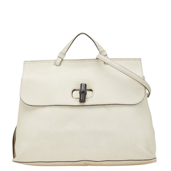 GUCCI White Leather Bamboo Shoulder Bag - Picture 1 of 15